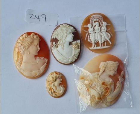 Five Victorian &amp; vintage unmounted shell cameos