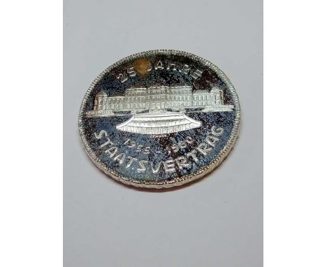 Austria silver proof 500 shilling 1980. 25th Anniversary of State Treaty. A FDC.