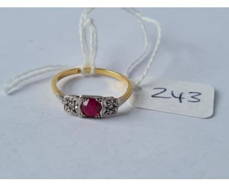 An Edwardian platinum ruby &amp; diamond ring in 18ct gold - size N - 2gms