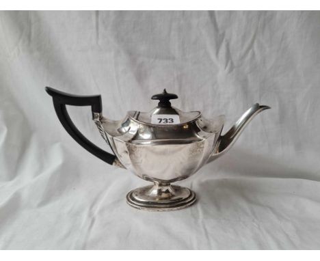 A Edwardian boat shaped teapot on pedestal base 10 1/2 inches over handle London 1904 by TB 450 gms 