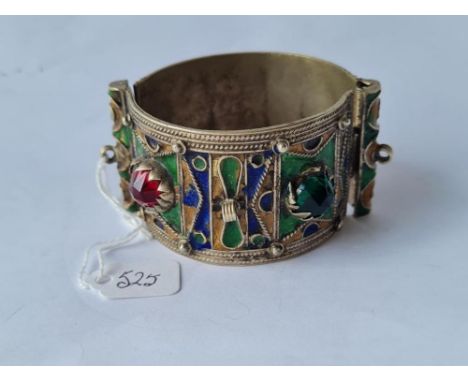 A white metal Mexican enamelled &amp; stone set bangle (a/f clasp) 