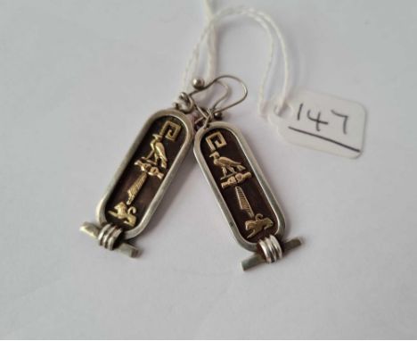 A pair of Egyptian style ear pendants (gold on silver) 