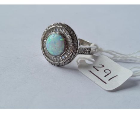 A silver opal &amp; CZ ring - size P.5 - 7.9gms