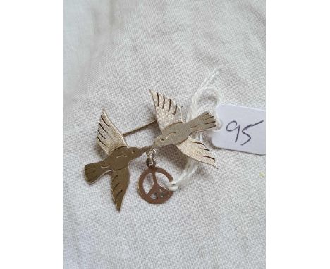 An unuaual vintage silver Mexican ' birds of peace ' ban the bomb design brooch