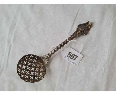 A good Victorian sifter spoon with cast crested stem London 1860 by FH 