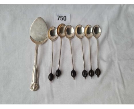 A set of six bean topped spoons and a jam spoon 56 gms 