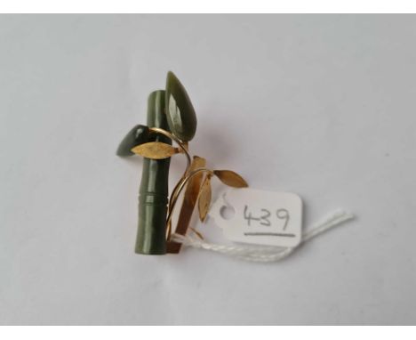 A nephrite jade brooch in the form of a bamboo twig 