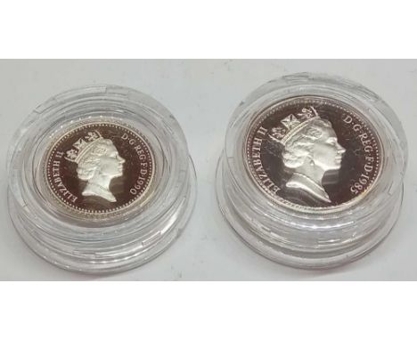 Silver Piedfort Pound 1985 and 5p 1990