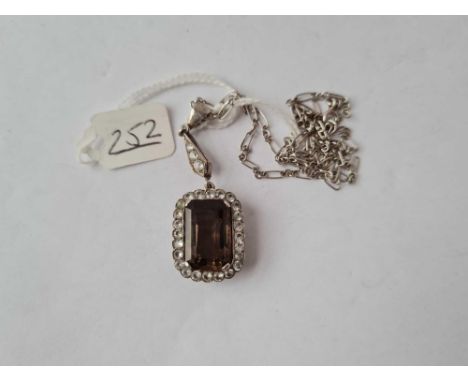 An art deco silver smokey quartz pendant necklace