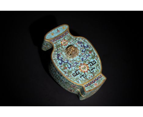 A Chinese CloisonnÃ© Enamel Lotus-Decorated Box and Cover, 18-19th Century. A Chinese cloisonnÃ© enamel box and cover in a va