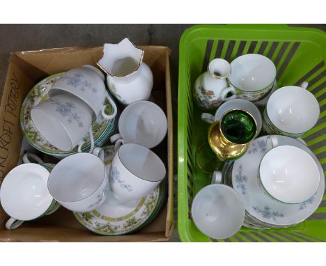 Wedgwood teaware, (6 cups, 7 saucers and 15 side plates) Bavarian teaware, a glass vase and two other vases **PLEASE NOTE THI