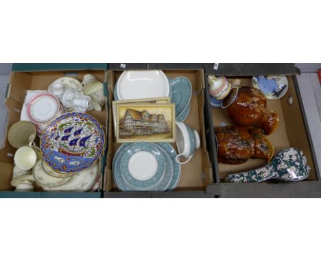 Royal Doulton Cascade dinnerwares, two Osbourne Ivorex plaques, a Royal Doulton chintz vase, a/f, Pendelfin figure, Greek dec