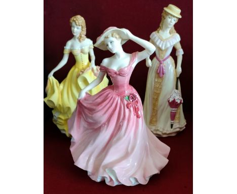 ROYAL DOULTON GLAZED CERAMIC FIGURE - ELLEN, LADY OF THE YEAR 1997, ALSO TWO ROYAL DOULTON PRETTY LADIES FIGURES- SPRING AND 