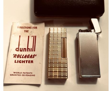 GOLD AND SILVER COLOURED DUNHILL CIGARETTE LIGHTER, BOX AND LEAFLET