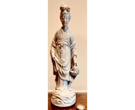 BLANC DE CHINE CERAMIC GLAZED FIGURE OF KWAN YIN, APPROXIMATELY 26cm HIGH