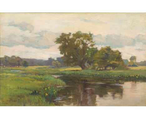 Attributed to SIR ALFRED MUNNINGS (1878-1959) BritishRiver LandscapeOil on canvas, framed.  44.5 x 28.5 cm. CONDITION REPORTS