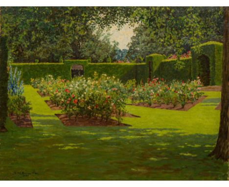 STANLEY W BARWELL (born 1892) BritishThe Rose GardenOil on canvas, signed and dated 1936, framed. 65 x 50 cm.  CONDITION REPO