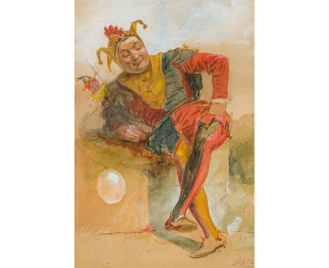 ENGLISH SCHOOL (19th century)Portrait of a JesterWatercolour and bodycolour, signed with monogram, framed and glazed.  13 x 2