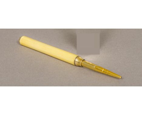 A 19th century silver gilt and enamelled propelling pencil, hallmarked London, maker's mark of S Mordan & Co.11 cm long exten