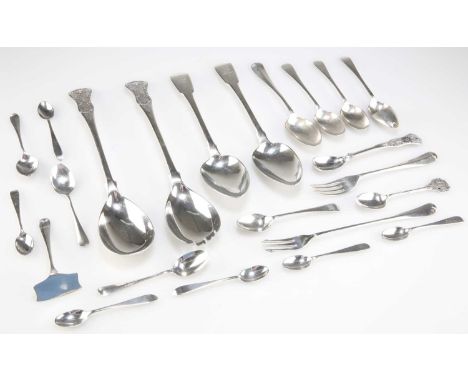 A GROUP OF SILVER FLATWARE, including a pair of salad servers, by John Round &amp; Son Ltd, Sheffield 1901; etc. (Qty) 21.4 t