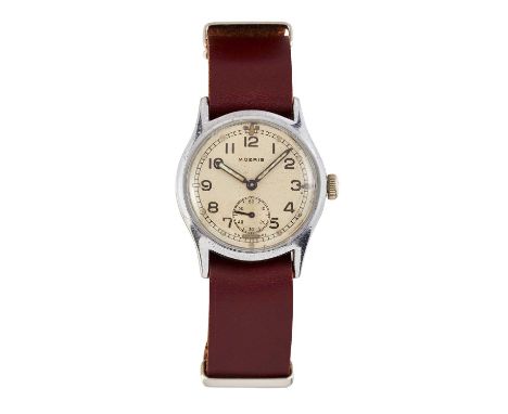 A MOERIS MILITARY ISSUE "ATP" WATCH, circular white dial with outer minute track and Arabic numerals, signed Moeris, sub seco