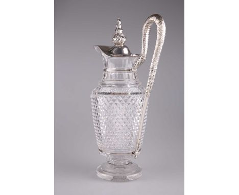 AN EARLY VICTORIAN SILVER-MOUNTED CLARET JUG, by Charles Fox II, London 1840, in the manner of Paul Storr, with snakeskin han