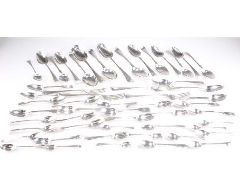 A GROUP OF SILVER FLATWARE, including a pair of 18th Century Hanoverian tablespoons; a pair of Scottish tablespoons, the mark