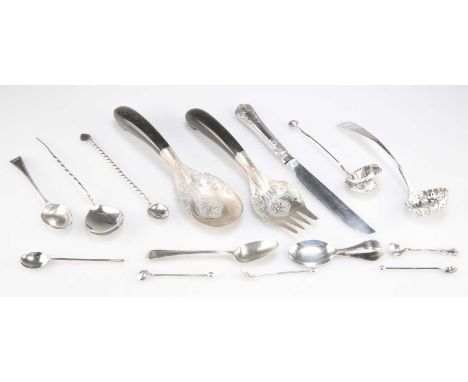 A GROUP OF SILVER, including a pair of Malaysian silver-mounted salad servers; a Scottish provincial silver sifting ladle, by