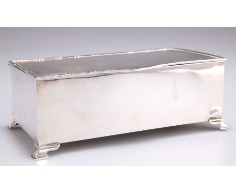 A GEORGE VI SILVER CIGARETTE BOX, by William Adams Ltd, Birmingham 1947, rectangular, with hinged engine-turned cover and bra