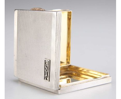 AN ART DECO SILVER COMPACT, maker WNN, Birmingham 1940, retailed by Asprey, square, the hinged cover with a mirror to the und