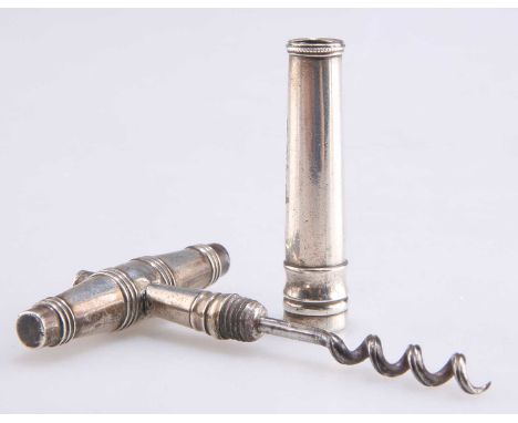 A GEORGE III SILVER TRAVELLING CORKSCREW, by Matthew Linwood, maker's mark only, c.1800, reeded tapering handle, the tapering