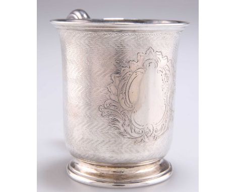 A VICTORIAN SILVER MUG, by Edward &amp; John Barnard, London 1859, with scroll-form handle and engine-turned ground with vaca