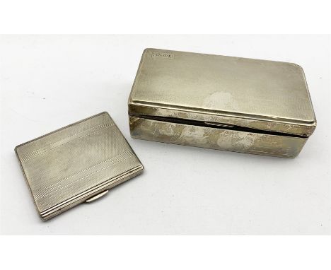 Silver rectangular cigarette box with engine turned cover engraved with initials L16.5cm Birmingham 1930/31 Maker Northern Go