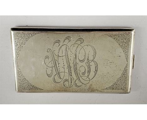 American sterling silver cigarette case by R Blackington & Co engraved with a monogram and engraved corners 13.5cm x 7.5cm 5.