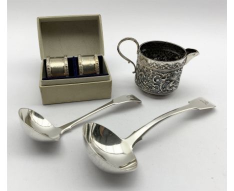 George III silver fiddle pattern sauce ladle London 1819, George IV sauce ladle London 1823 both by Thomas Wilkes Barker, pai