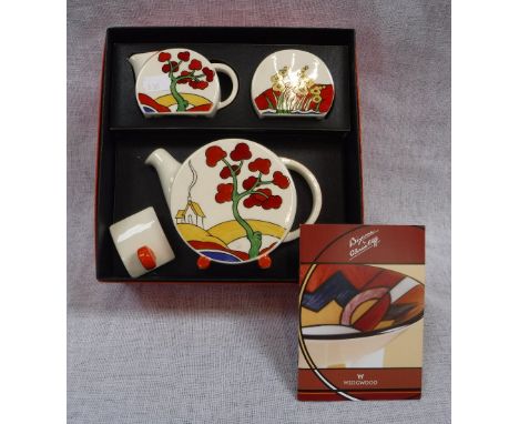 A WEDGWOOD CLARICE CLIFF REVIVAL 'BONJOUR' TEASET in fitted box