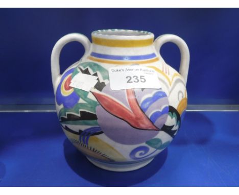 A POOLE POTTERY TWO-HANDLED VASE with abstract coloured decoration