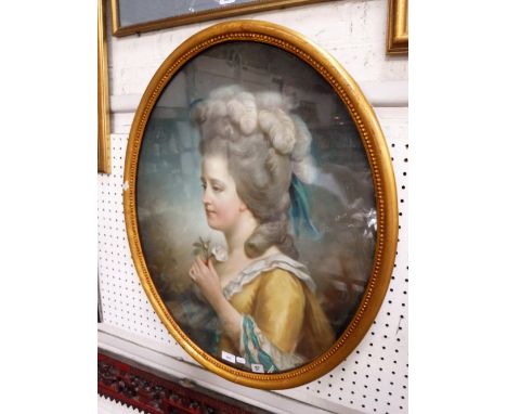 A PASTEL PORTRAIT OF A YOUNG WOMAN in the C18th style, in an oval frame