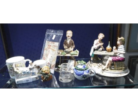 A CAPO DI MONTE STUDY OF YOUNG BOYS PLAYING CARDS, other similar items and a Victorian silk bookmark, 'I Love Little Pussy'
