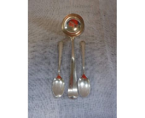 A SILVER SAUCE LADLE and two teaspoons (3)