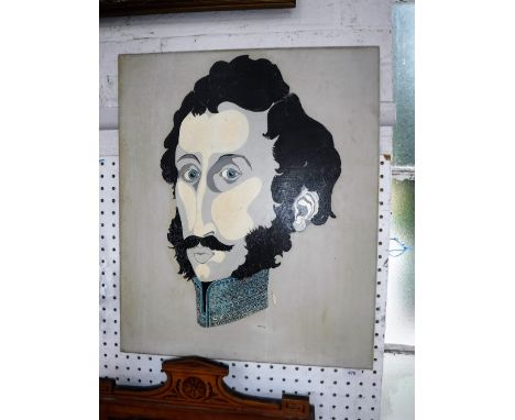A 1960s PORTRAIT OF A VICTORIAN FIGURE, in the "Sergeant Pepper" style, signed bottom right hand corner, oil on canvas