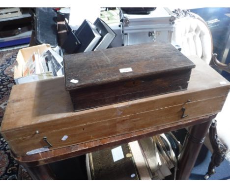 AN OAK TOOLBOX with internal divisions containing a quantity of tools and another similar box
