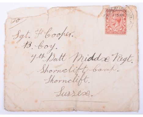 Selection of Ephemera, Letters Relating to Other Ranks of WWI, envelope addressed to (12545) Sgt F Cooper, B Coy, 7th Batt Mi