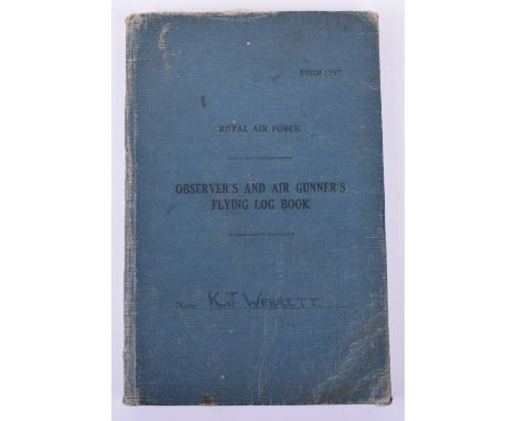 Royal Air Force Observer's and Air Gunner's Flying Log Book of 1831534 Sgt K J Werrett. Jan 1944 - Nov 1945. Flew in Catalina