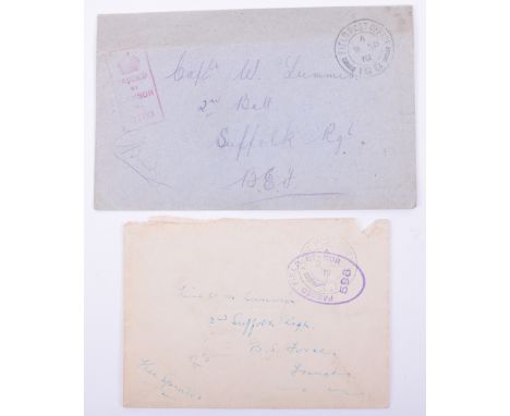 Selection of Ephemera, Letters Relating to Officers of WWI, two envelopes addressed to Lieut and Capt W M Lummins, 2nd Suffol