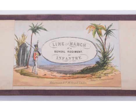 Line of March of a Bengal Regiment of Infantry In Scinde, being fold out panorama of lithograph showing a marching scene of a