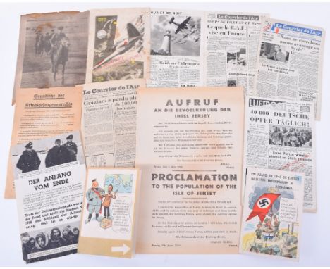 17x WW2 Aerial Propaganda Leaflets, including Italian cards showing the RAF destroying the Fascists, similar example with Goe