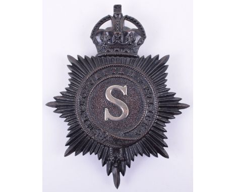 Very Scarce Metropolitan Police  Inspectors Helmet Plate,1910-20’s   Kings Crown, black star, with white metal S in centre (H