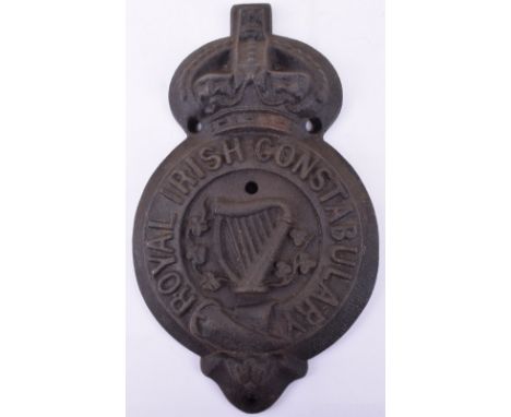 Royal Irish Constabulary Cast Iron Wall Plaque, Kings crown, with harp and scrolling shamrocks, four fixing holes, these plaq