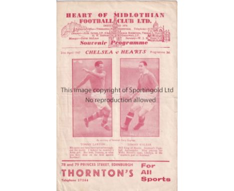 HEARTS v CHELSEA 1947     The 4 page programme for a Hearts home friendly against Chelsea played on 21/04/1947. Before joinin